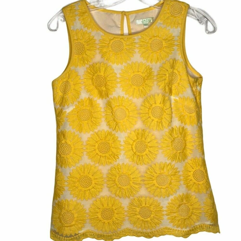 Jade Melody Tam Top Womens XS Yellow Sunflower Embroidered Sleeveless Blouse‎